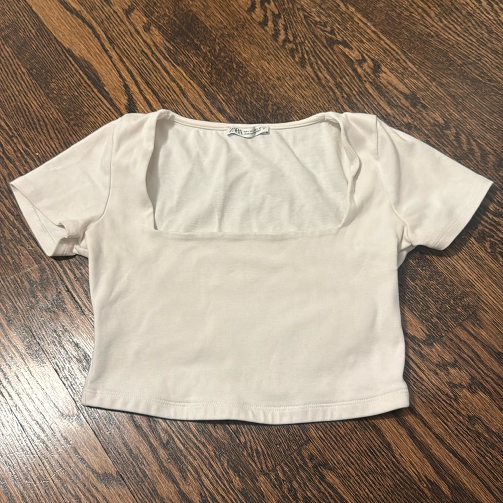 Zara White Square Neck Crop Top